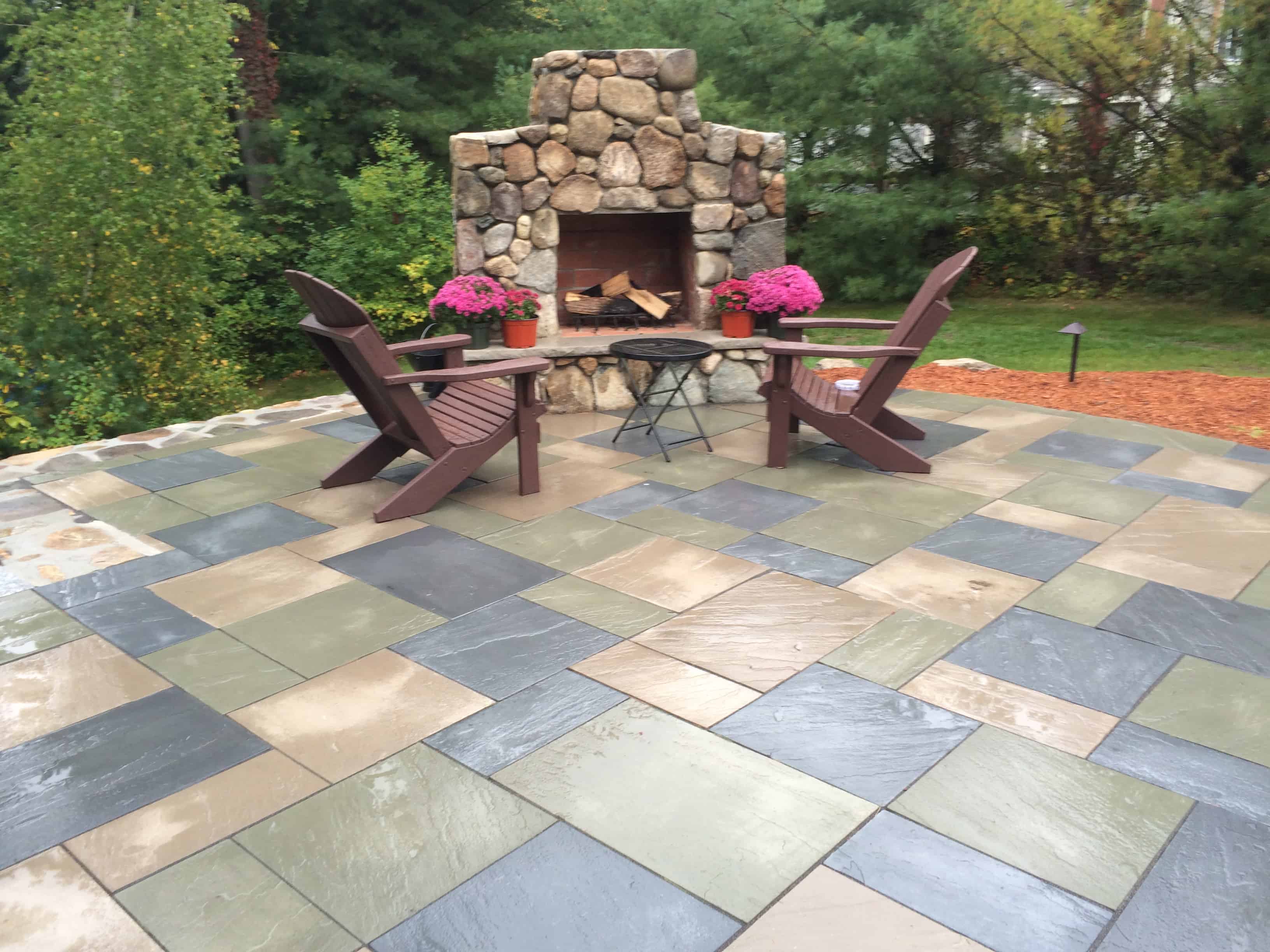 Patio with large fireplace